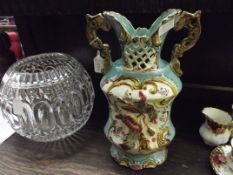 Late 19th century German majolica twin handled vas