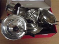 Assorted plated ware to include a three piece silv