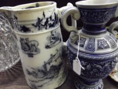 German stoneware twin handled vase together with a