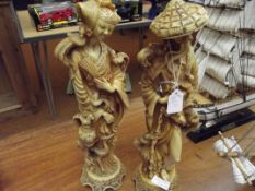 Pair of Japanese style figures in resin