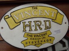 Cast iron Vincent H.R.D sign