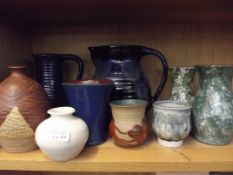 Collection of ten studio pottery jugs and vases