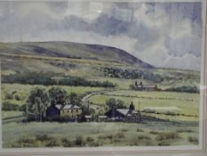 Framed watercolour depicting Winter Hill, Bolton,