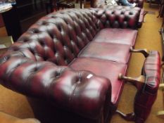 Three seat deep buttoned ox blood leather Chesterf