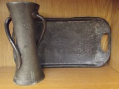 Tudric pewter art nouveau twin handled vase, toget