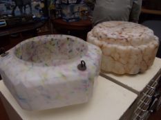 Two 1930's mottled glass ceiling shades