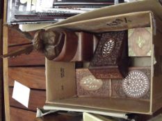 Various treen boxes, to include three bone inlaid