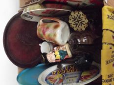 Assorted items to include pub ware trays, bottle v
