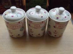 3 cup cake canister sets, (sugar, tea and coffee