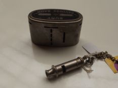 Bury Saving bank together with a police whistle