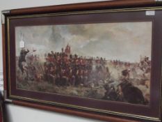 Framed Napoleonic war print titled Quatre Bras 181