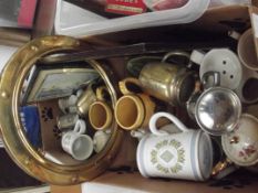 Various ceramics to include a shaving mug, pewter