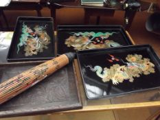 Oriental umbrella together 4 oriental trays