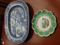 Blue and white meat dish together with one other