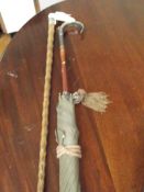 Vintage walking stick and vintage umbrella