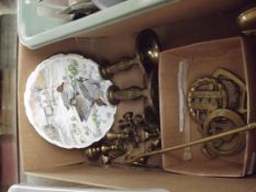 Brassware to include candlesticks, horse brasses,