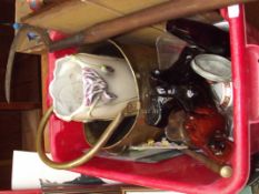 Assorted items to include brass coal bin, a vintag