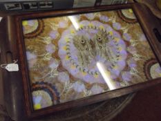 Early 20th century serving tray with butterfly win