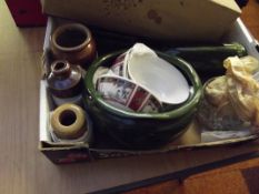 Assorted items to include stoneware jars and vinta