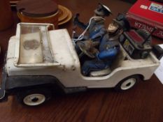 Nomura Japanese vintage tinplate police jeep, batt