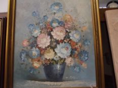 Framed oil on board, still life, signed