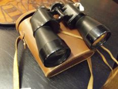 Pair of vintage Wray field glasses in fitted leath