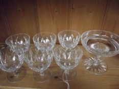Set of six crystal sundae dishes together with a b