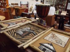 3x African wall plaques and a drum