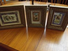 Three interesting Iranian parquetry framed hand pa