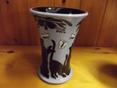 Moorcroft vase in the Lucky Black Cat pattern