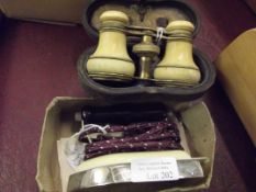 Vintage flat iron together with a cased set of ope