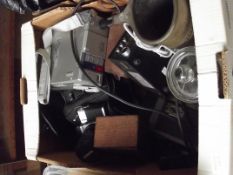 Box of vintage cameras and others