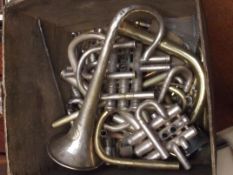 Box of trumpet pieces and others