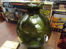 Large green glass vase, signed