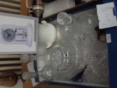 Box of decanters to include a clock and others