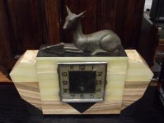 Art Deco mantel clock, very heavy with brass deer