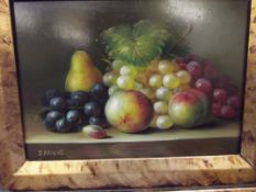 Oil on board, still life, signed I. Bracke, set in