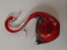 An art glass figure of a swan