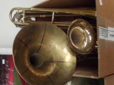 Large box of assorted brass instrument for spares