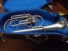 Silver plated Weltklang tenor horn in fitted case