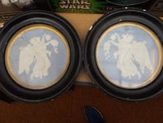 Pair of framed jasper ware plaques