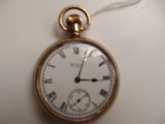 Gold plated Waltham open faced pocket watch with s