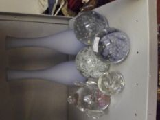 Pair of cased glass vases and paperweights