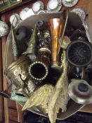 Large unsorted box of brass, copper and metalware