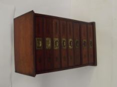 Victorian mahogany collectors cabinet, eight drawers each numbered and with brass military type