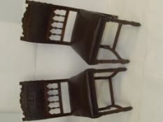 Set of six oak dining chairs, studded leather back