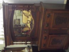 Late Victorian/Edwardian mahogany sideboard, upper section with central bevelled mirror flanked by