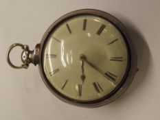 Early 19th century silver pair cased pocket watch, Roman numerals, key wind, Birmingham, makers mark
