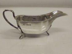 Silver sauce boat, shaped octagonal form, raised h