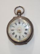 Silver cased Victorian enamelled dial fob watch